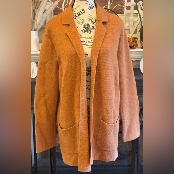 Talbots Sweaters - Talbot’s Wool Blend Open Front Cardigan Rust Brown Dark Camel Pockets Large